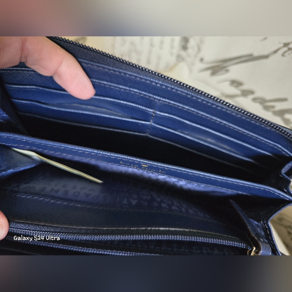 KATE SPADE ♠️ NY Navy Blue Neda Haven Lane Glitter Dot Zip Around Wallet In GUC - Picture 12 of 16